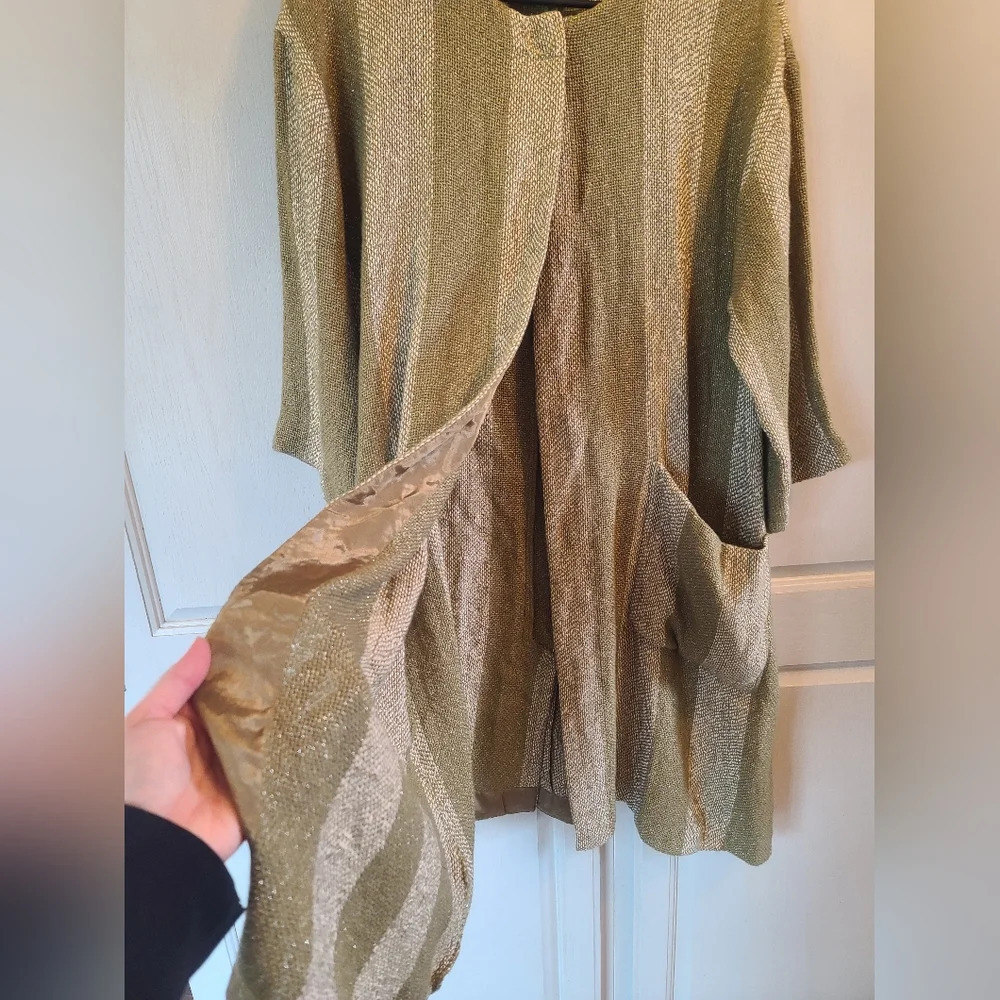 MASAI Janette Sage Green Boucle Jacket Stripe Pockets Long Cardigan - Picture 4 of 9